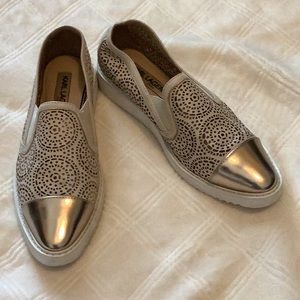 Karl Lagerfeld. White lace patterned slip ons